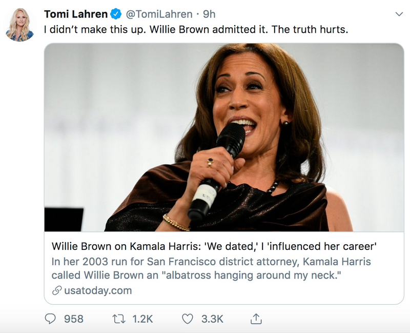 Illustration for article titled Warped Flip-Flop Tomi Lahren Apologizes for Tweeting Sen. Kamala Harris Slept Her Way to the Top